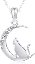 wholesale 14K Gold Stone Cat Moon Pendant Necklace 16 18 Gift for Her-0-0