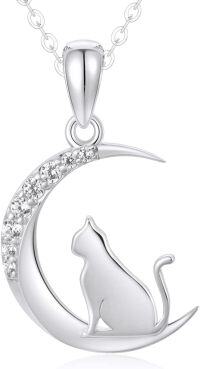 wholesale 14K Gold Stone Cat Moon Pendant Necklace 16 18 Gift for Her-White Gold gold