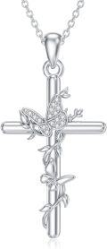wholesale 925 Sterling Silver Rose Butterfly Cross Pendant Necklace for Women-0-0