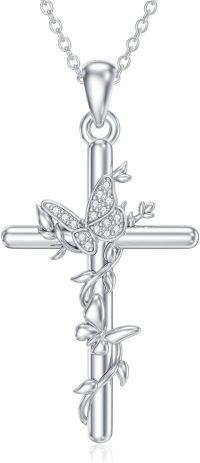 wholesale 925 Sterling Silver Rose Butterfly Cross Pendant Necklace for Women-Butterfly Cross