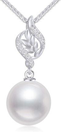 wholesale 14K Gold Leaf Design with White Pearl Pendant Necklace for Women - Elegant  (Length: Adjustable)-White Gold