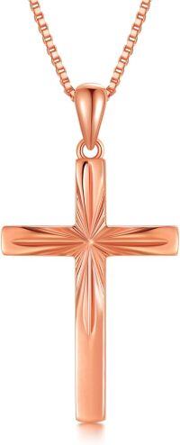 wholesale 14K Gold Italian Diamond Cut Cross Necklace 18 Chain-Rose Gold