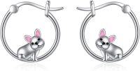 wholesale 925 Sterling Silver Cat Hoop Earrings - Cute Animal  for Women-French Bulldog