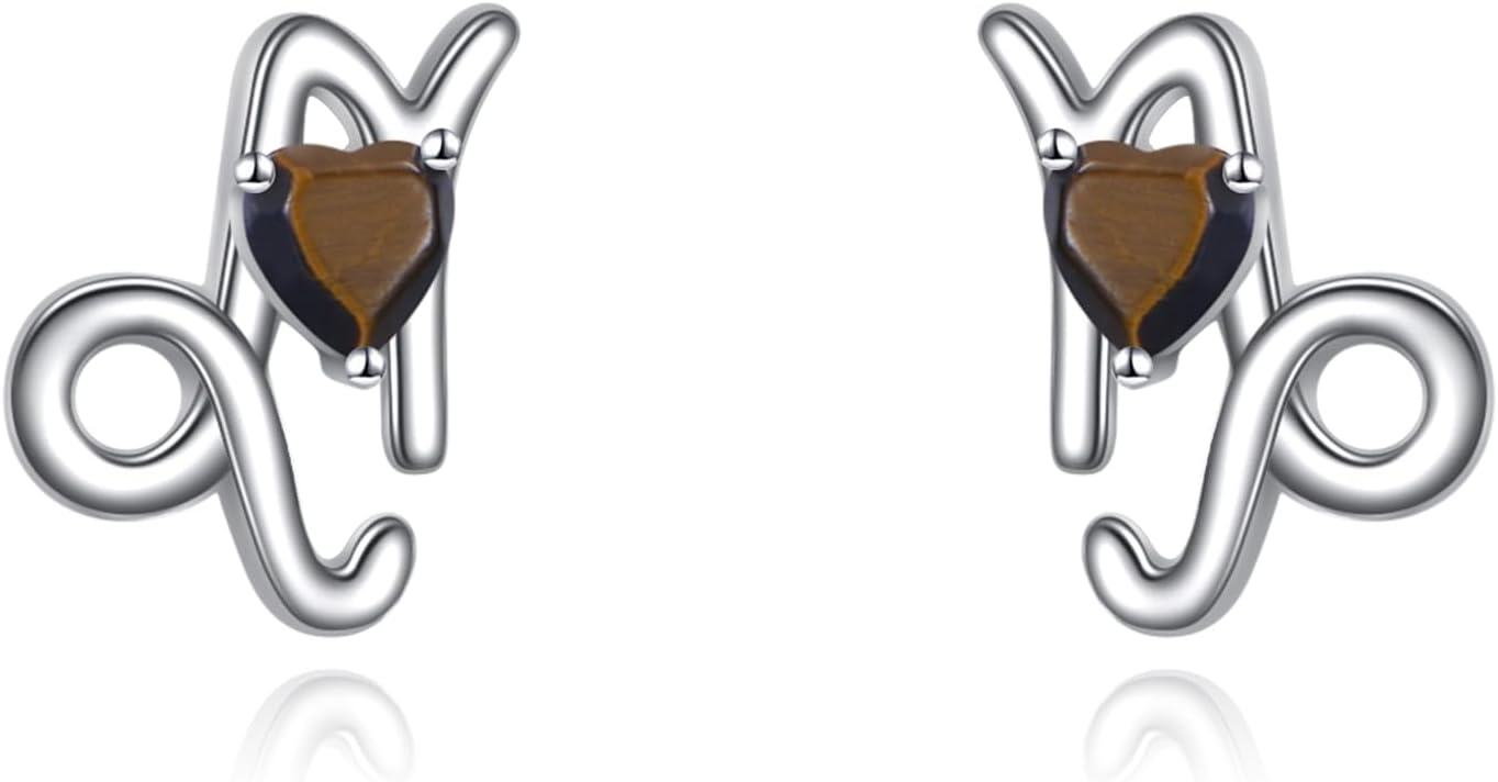 wholesale 925 Sterling Silver Tiger Eye Capricorn Constellation Stud Earrings for Women's -0-0