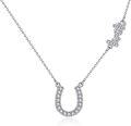 wholesale 925 Sterling Silver Lucky Horse Shoe & Four-Leaf Clover Charm Pendant Necklace with Cubic Zirconia Stones for Women Girls  Set (Silver)-0-0
