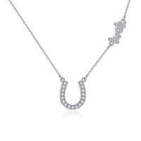 wholesale 925 Sterling Silver Horseshoe Luck Star Cubic Zirconia Platinum Plated Pendant Necklace-Horseshoe