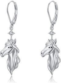 wholesale 925 Sterling Silver Hypoallergenic Dangle Horse Head Drop Earrings with Cubic Zirconia Stones for Women-Horse Lever Back Earrings #2