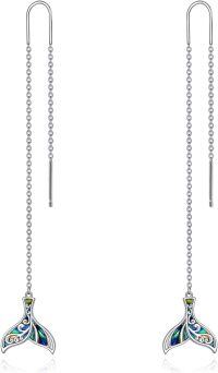 wholesale 925 Sterling Silver Abalone Shell Inlay Mermaid Tail Drop Dangle Earrings for Women-Mermaid thread earrings