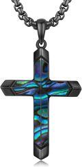 wholesale 925 Sterling Silver Abalone Shell Inlay Black Plated Cross Pendant Chain Necklace for Men's Religious s-0-0