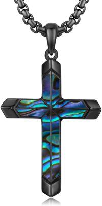wholesale 925 Sterling Silver Abalone Shell Inlay Black Plated Cross Pendant Chain Necklace for Men's Religious s-A06 - Black Cross with Abalone Shell
