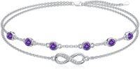 wholesale Sterling Silver Birthstone Women s Anklet Bracelets Infinity Butterfly Evil Eye Turtle Pineapple Starfish Heart-Bracelet 7"-9"-Infinity 02-Amethyst
