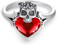wholesale  Sterling Silver Crystal Skull Ring Adjustable Gothic Jewelry Gift for Women -Skull Ring - Red Crystal