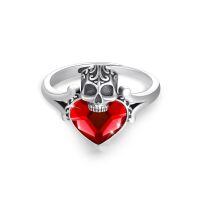 wholesale 925 Sterling Silver Skull Heart Ring-Skull Ring - Red Crystal