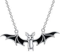 wholesale 925 Sterling Silver Black Enamel Bat Pendant Necklace for Women Girls Gothic Halloween s-Bat Black Onyx