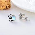 wholesale 925 Sterling Silver Hypoallergenic Heart-Shaped Panda Stud Earrings with Blue Mother of Pearl Inlay-0-3