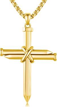 wholesale 925 Sterling Silver Nail Cross Pendant Necklace s for Men Women-B02-Nail Cross(Gold)