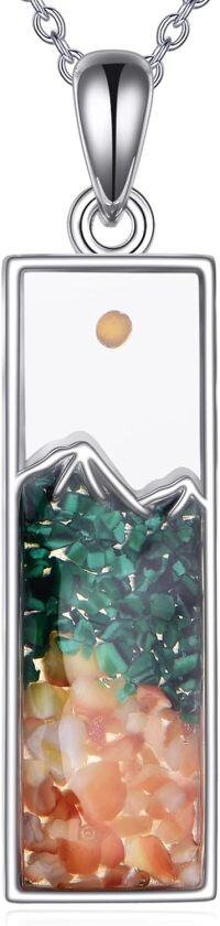 wholesale 925 Sterling Silver Malachite & Agate Mountain Pendant Necklace for Women - Christmas Gifts-Mountain Mustard Seed