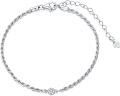 wholesale 925 Sterling Silver Rope Chain CZ Circle Charm Bracelet for Women - 7 inches Length-0-0