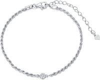 wholesale 925 Sterling Silver Rope Chain CZ Circle Charm Bracelet for Women - 7 inches Length-Style-2