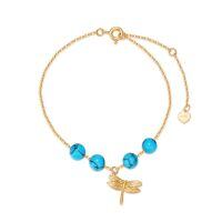 wholesale 14k Gold Bracelet With Turquoise Beads And Dragonfly Charm-14k real gold