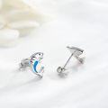wholesale 925 Sterling Silver Shark Stud Earrings with Blue Opal Stone for Women and Girls Animal  Ideas-0-6