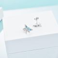 wholesale 925 Sterling Silver White Gold Plated Aquamarine Blue Crystal Dragonfly Stud Earrings 10x13mm 2.8g Hypoallergenic Gift for Women-0-4