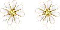 wholesale 14K Gold Citrine White Enamel Flower Stud Earrings-Daisy