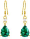 wholesale 14K Gold 3CT Artificial Birthstone Pear Dangle Earrings 6x8mm-0-0