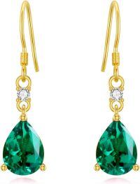 wholesale 14K Gold 3CT Artificial Birthstone Pear Dangle Earrings 6x8mm-May-Created Emerald