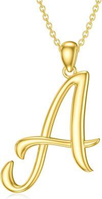 wholesale Sterling Silver 26 Letter Pendant Necklace-yellow gold plated-Letter A