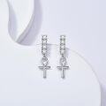 wholesale 925 Sterling Silver Ankh Cross Dangle Stud Earrings for Women Girls  4CM Length-0-4