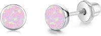 wholesale 925 Sterling Silver Pink Simulated Opal Screw-Back Stud Earrings for Women-White Gold & Pink Opal
