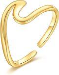 wholesale 9K Gold Adjustable Ring - Minimalist Wave Design with Free Form Stones-0-0