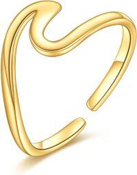 wholesale 9K Gold Adjustable Ring - Minimalist Wave Design with Free Form Stones-gold wave rings