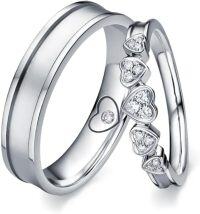 wholesale TOUPOP Personalized Moissanite Heart Wedding Bands Set For Him And Her, White/rose/yellow Gold Plated Moissanite Heart Engagement Rings For Couple Anniversary Valentine's Day Gifts For Wife Husband -undefined