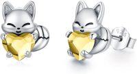 wholesale 925 Sterling Silver Crystal Fox Earrings Birthstone Studs for Sensitive Ears-Silver-11-Nov