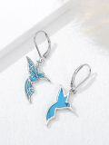 wholesale 925 Sterling Silver Blue Turquoise Abalone Shell Hummingbird Leverback Drop Earrings-0-2