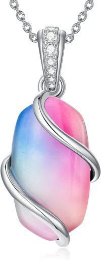 wholesale Sterling Silver Gemstone Dainty Pendant Necklace for Women Mom Gift-A-Iridescent
