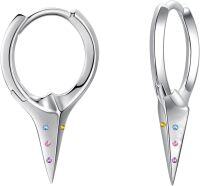 wholesale 925 Sterling Silver Colorful Stone Spiked Cross Huggie Hoop Earrings Punk Style Jewelry-H-Silver CZ