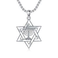 wholesale 925 Sterling Silver Star Of David And Menorah Pendant Necklace-Menorah