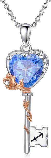 wholesale  Sterling Silver Birthstone Zodiac Necklace for Women Rose Flower Key Pendant Wife Gift -12-Sagittarius (11\/23~12\/21)