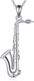 wholesale 925 Sterling Silver Musical Instrument Necklace - Saxophone Charm Pendant for Women Girls Gifts Jewelry Accessories 45cm Chain Length-0-0