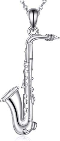 wholesale 925 Sterling Silver Musical Instrument Necklace - Saxophone Charm Pendant for Women Girls Gifts Jewelry Accessories 45cm Chain Length-Saxophone