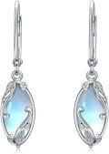wholesale 925 Sterling Silver Blue Opal Teardrop Shape Drop Earrings with Leaf Design and Leverback Closure for Women  4cm Long-0-0