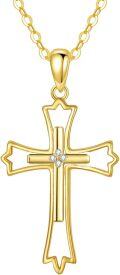wholesale 14K Gold Cubic Zirconia Star Cross Pendant Necklace for Women - 20 Inches Chain Length-0-0