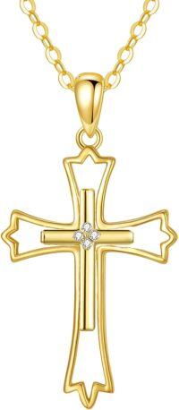 wholesale 14K Gold Cubic Zirconia Star Cross Pendant Necklace for Women - 20 Inches Chain Length-gold-style 3