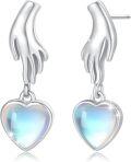 wholesale 925 Sterling Silver Heart-Shaped Hand Holding Moonstone Drop Earrings for Women Gift Ideas-0-0