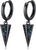 wholesale 925 Sterling Silver Triangle Drop Earring with Abalone Shell and Black Stone for Women's Fashion Jewelry - Punk Style Gifts-0-0