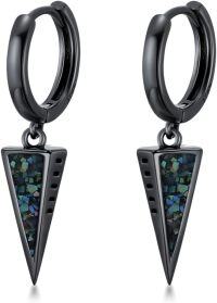 wholesale 925 Sterling Silver Triangle Drop Earring with Abalone Shell and Black Stone for Women's Fashion Jewelry - Punk Style Gifts-Spike-Abalone