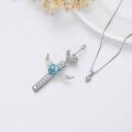 wholesale TOUPOP Cremation Jewelry Cross Urn Necklaces For Ashes For Women S925 Sterling Silver Wing Cross Memorial Keepsake Urn Pendant With Tanzanite Blue Topaz Heart Crystal Engraved Forever In My Heart -0-2
